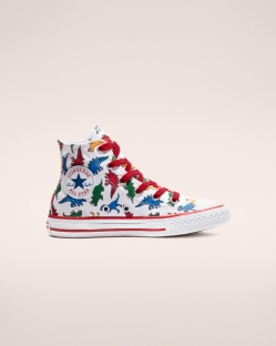 Converse Chuck Taylor All Star Dinoverse Lány Magasszárú Fehér/Piros/Kék | XFEAJCZ-HU